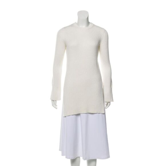 The Row Sweaters - The Row Cream Ribbed Crewneck Sweater